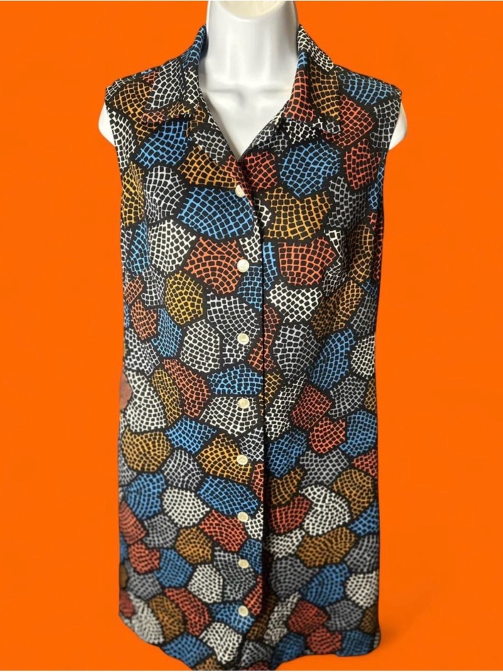 Vintage 1970’s funky geometric sleeveless midi dress/duster